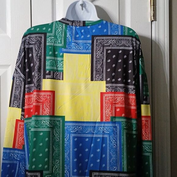 Multicolor bright bandana print blocked long sleeve dress - Picture 6 of 7